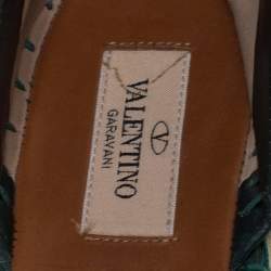 Pre Owned Valentino Green Leather Espadrilles  Ankle Wrap Flat Sandals Size 40