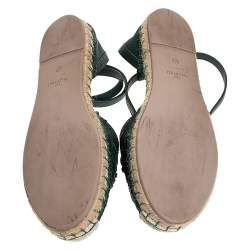 Pre Owned Valentino Green Leather Espadrilles  Ankle Wrap Flat Sandals Size 40