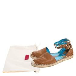 Pre Owned Valentino Tan Leather Rockstud Espadrilles Size 39