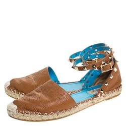Pre Owned Valentino Tan Leather Rockstud Espadrilles Size 39