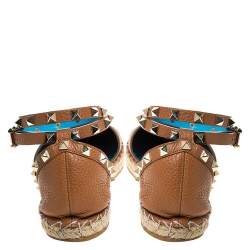 Pre Owned Valentino Tan Leather Rockstud Espadrilles Size 39