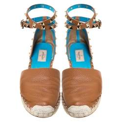 Pre Owned Valentino Tan Leather Rockstud Espadrilles Size 39