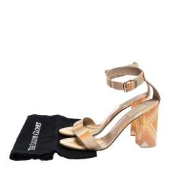 Pre Owned Valentino Multicolor Native Couture 1975 Print Leather and Plexiglass Heel Sandals Size 39