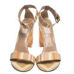 Pre Owned Valentino Multicolor Native Couture 1975 Print Leather and Plexiglass Heel Sandals Size 39