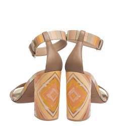 Pre Owned Valentino Multicolor Native Couture 1975 Print Leather and Plexiglass Heel Sandals Size 39