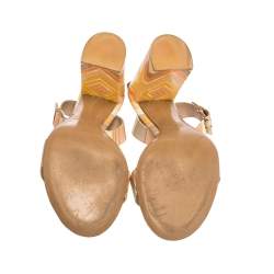 Pre Owned Valentino Multicolor Native Couture 1975 Print Leather and Plexiglass Heel Sandals Size 39