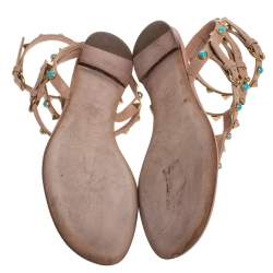 Pre Owned Valentino Beige Leather Thong Rockstud Sandals Size 39