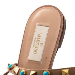 Pre Owned Valentino Beige Leather Thong Rockstud Sandals Size 39