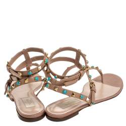 Pre Owned Valentino Beige Leather Thong Rockstud Sandals Size 39