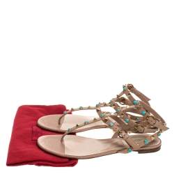 Pre Owned Valentino Beige Leather Thong Rockstud Sandals Size 39