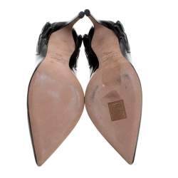 Pre Owned Valentino Black Patent Leather Wings Detail Pointed Toe Pumps Size 36.5