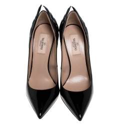 Pre Owned Valentino Black Patent Leather Wings Detail Pointed Toe Pumps Size 36.5