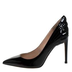 Pre Owned Valentino Black Patent Leather Wings Detail Pointed Toe Pumps Size 36.5
