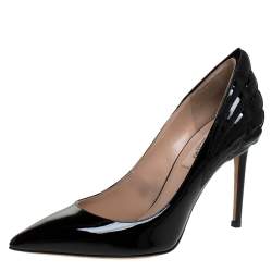 Pre Owned Valentino Black Patent Leather Wings Detail Pointed Toe Pumps Size 36.5