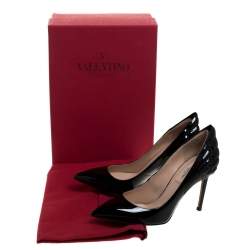 Pre Owned Valentino Black Patent Leather Wings Detail Pointed Toe Pumps Size 36.5