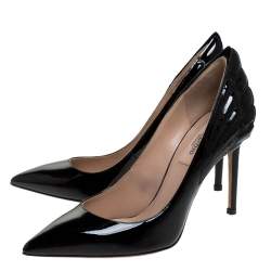 Pre Owned Valentino Black Patent Leather Wings Detail Pointed Toe Pumps Size 36.5