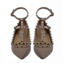 Pre Owned Valentino Beige Leather Rockstud Pointed Toe Ballet Flats Size 36.5