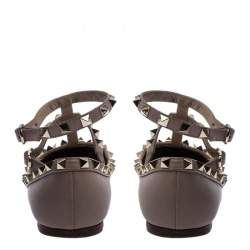 Pre Owned Valentino Beige Leather Rockstud Pointed Toe Ballet Flats Size 36.5