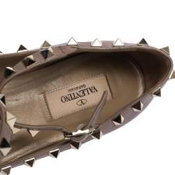 Pre Owned Valentino Beige Leather Rockstud Pointed Toe Ballet Flats Size 36.5