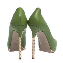 Pre Owned Valentino Green Leather Peep Toe Platform Pumps Size 36