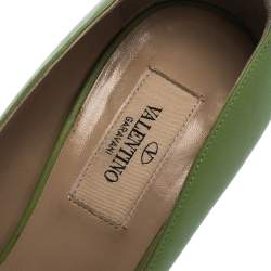 Pre Owned Valentino Green Leather Peep Toe Platform Pumps Size 36