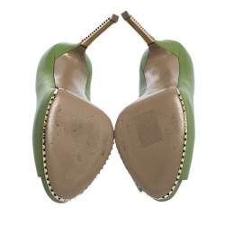 Pre Owned Valentino Green Leather Peep Toe Platform Pumps Size 36