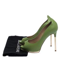 Pre Owned Valentino Green Leather Peep Toe Platform Pumps Size 36