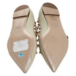 Pre Owned Valentino Light Green Leather Rockstud Double Ankle Strap Cage Ballerina Flats Size 37