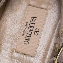 Pre Owned Valentino Light Green Leather Rockstud Double Ankle Strap Cage Ballerina Flats Size 37