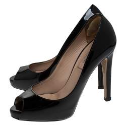 Pre Owned Valentino Black Patent Leather Peep Toe Platform Pumps Size 36