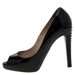 Pre Owned Valentino Black Patent Leather Peep Toe Platform Pumps Size 36