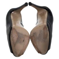 Pre Owned Valentino Black Patent Leather Peep Toe Platform Pumps Size 36