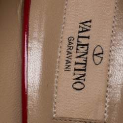 Pre Owned Valentino Red Patent Leather Bow Peep Toe Platform Pumps Size 38.5