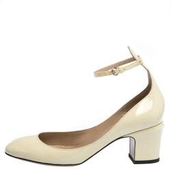 Pre Owned Valentino Cream Patent Leather Tango Ankle Strap Pumps Size 37