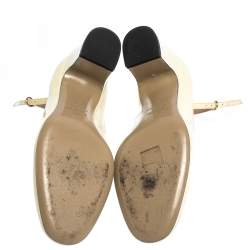 Pre Owned Valentino Cream Patent Leather Tango Ankle Strap Pumps Size 37