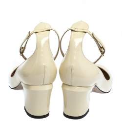 Pre Owned Valentino Cream Patent Leather Tango Ankle Strap Pumps Size 37