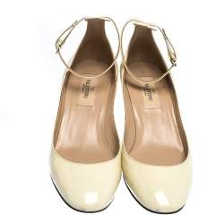 Pre Owned Valentino Cream Patent Leather Tango Ankle Strap Pumps Size 37