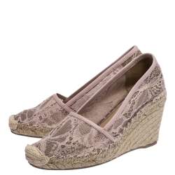 Pre Owned Valentino Light Pink Floral Lace Espadrille Wedge Pumps Size 36
