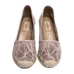 Pre Owned Valentino Light Pink Floral Lace Espadrille Wedge Pumps Size 36