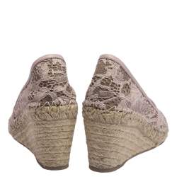 Pre Owned Valentino Light Pink Floral Lace Espadrille Wedge Pumps Size 36