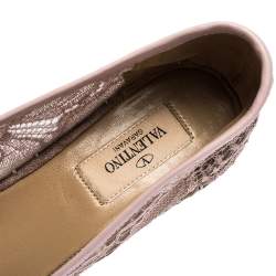 Pre Owned Valentino Light Pink Floral Lace Espadrille Wedge Pumps Size 36