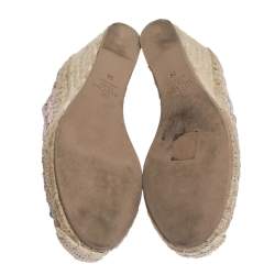 Pre Owned Valentino Light Pink Floral Lace Espadrille Wedge Pumps Size 36