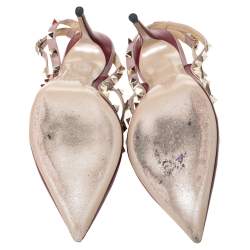 Pre Owned Valentino Red Leather Studded Strappy Pointed Toe Sandals Size 37