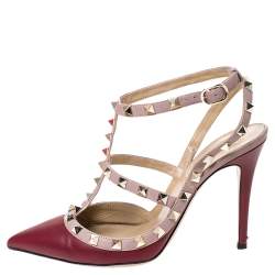 Pre Owned Valentino Red Leather Studded Strappy Pointed Toe Sandals Size 37