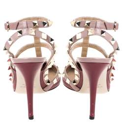 Pre Owned Valentino Red Leather Studded Strappy Pointed Toe Sandals Size 37