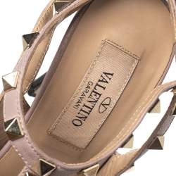 Pre Owned Valentino Black/Beige Patent Leather and Leather Rockstud Ankle Strap Sandals Size 37