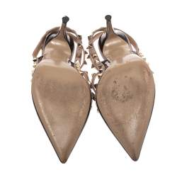 Pre Owned Valentino Black/Beige Patent Leather and Leather Rockstud Ankle Strap Sandals Size 37