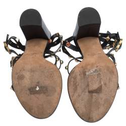 Pre Owned Valentino Black Leather Caged Studded Ankle Strap Sandals Size 37