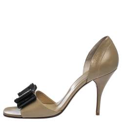 Valentino Beige Leather And Black Patent Bow Embellished D'orsay Open Toe Pumps Size 40