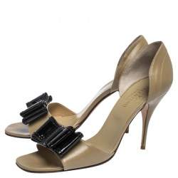 Valentino Beige Leather And Black Patent Bow Embellished D'orsay Open Toe Pumps Size 40